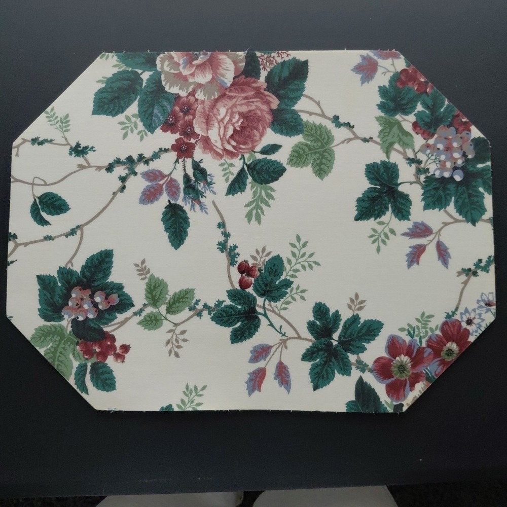 6 VTG Placemats Vinyl Cabbage Rose Grapevine Teatime Cottagecore Girly Homestead - Picture 3 of 16